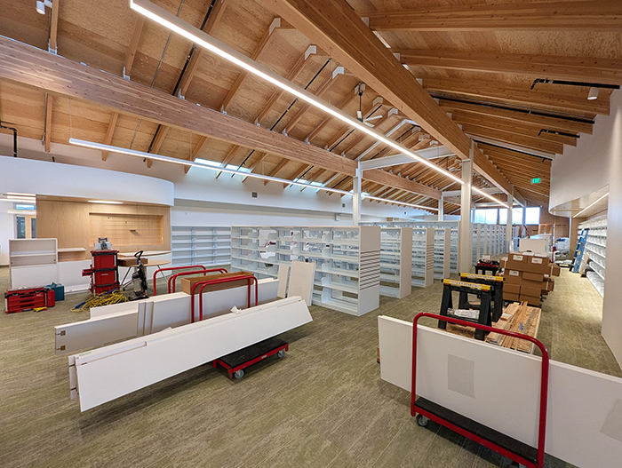 New shelving is installed in the Sequim Library.