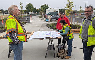 NOLS Facilities staff and commissioning consultant test the Sequim Library’s irrigation system.