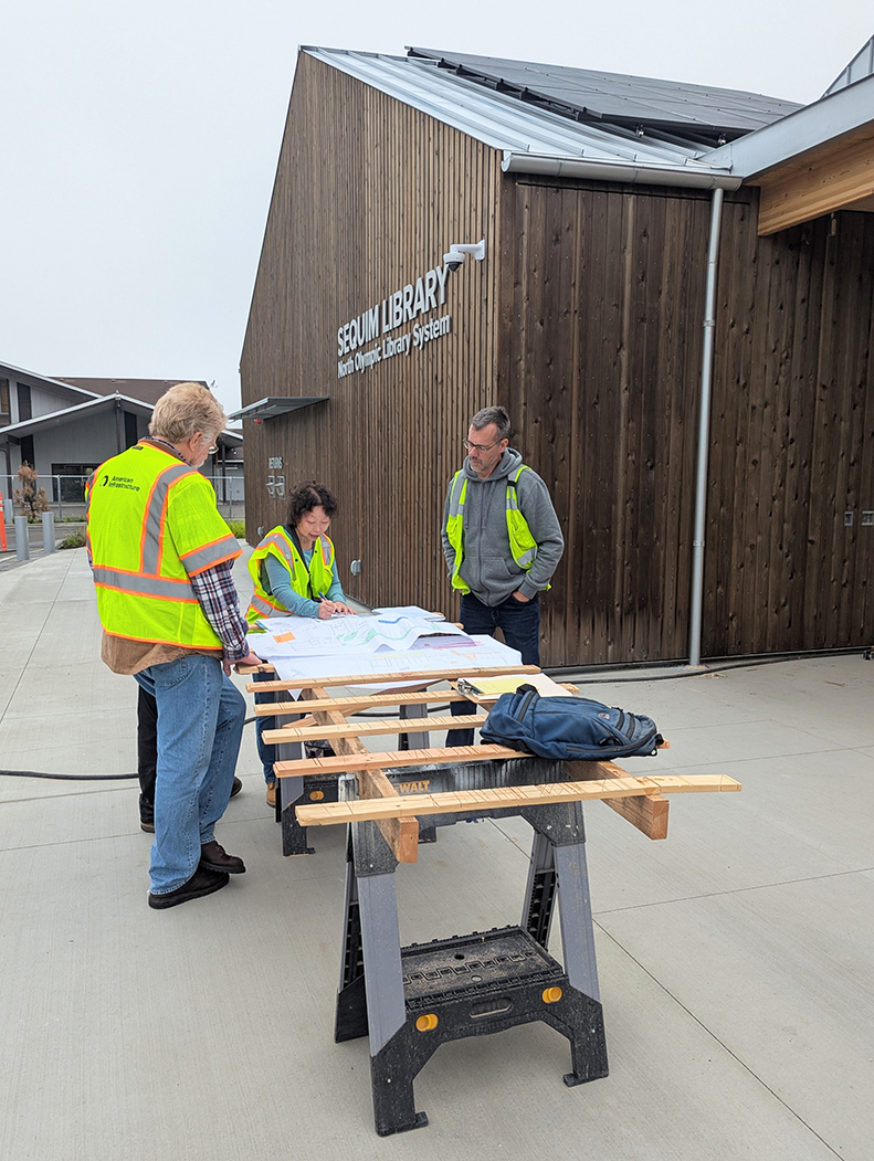 NOLS Facilities staff and commissioning consultant test the Sequim Library’s irrigation system.