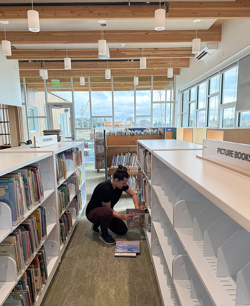 Picture books are shelved in the new Children’s Area that has lots of reading nooks.