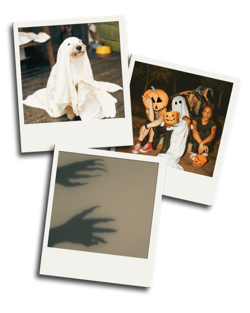 Teen Spooky Story Contest Polaroid photos of Halloween scenes.