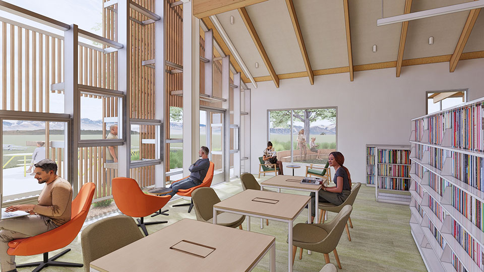 Interior reading area near at the back of the library.